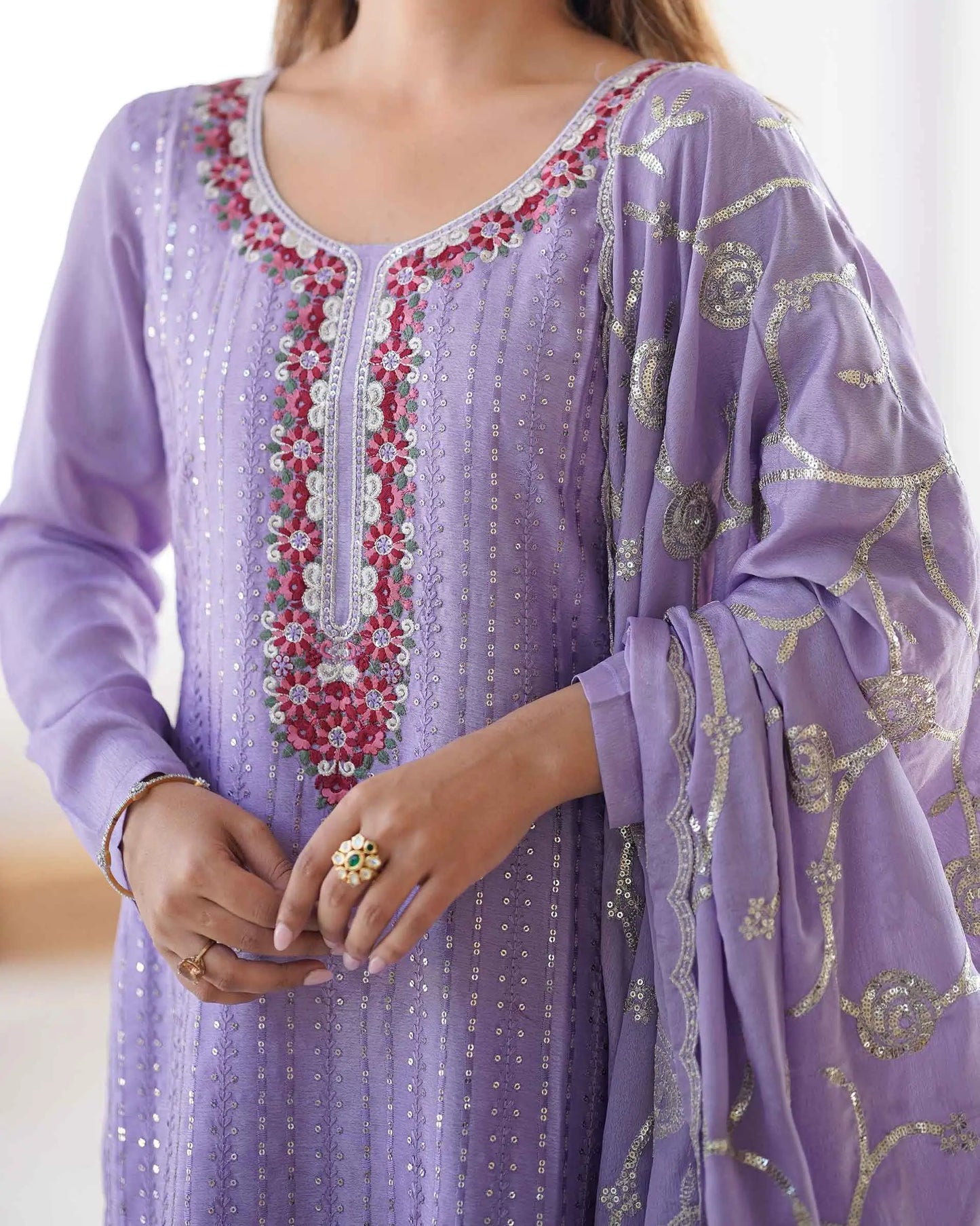 Lavender Designer Sequins Embroidery Work Salwar Suit With Dupatta