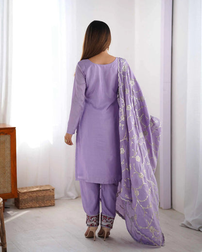 Lavender Designer Sequins Embroidery Work Salwar Suit With Dupatta