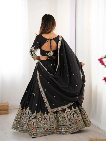 Beautiful Black Cording Dori Embroidery Work Lehenga With Dupatta