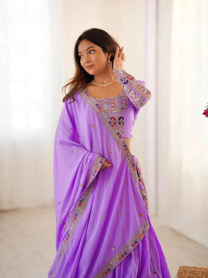 Lovely Lavender Cording Dori Embroidery Work Lehenga With Dupatta