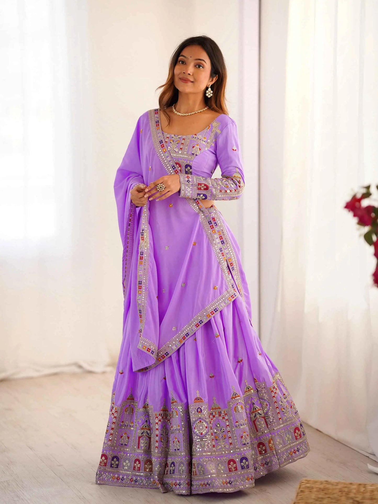 Lovely Lavender Cording Dori Embroidery Work Lehenga With Dupatta