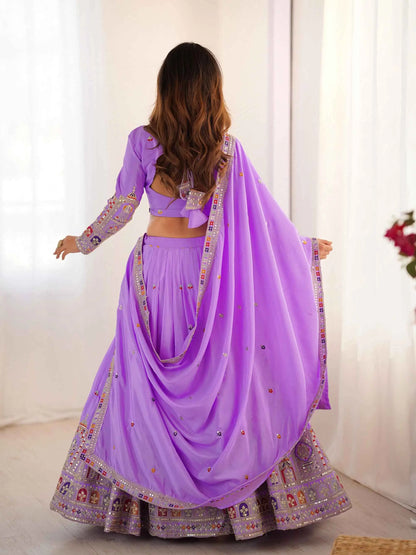 Lovely Lavender Cording Dori Embroidery Work Lehenga With Dupatta