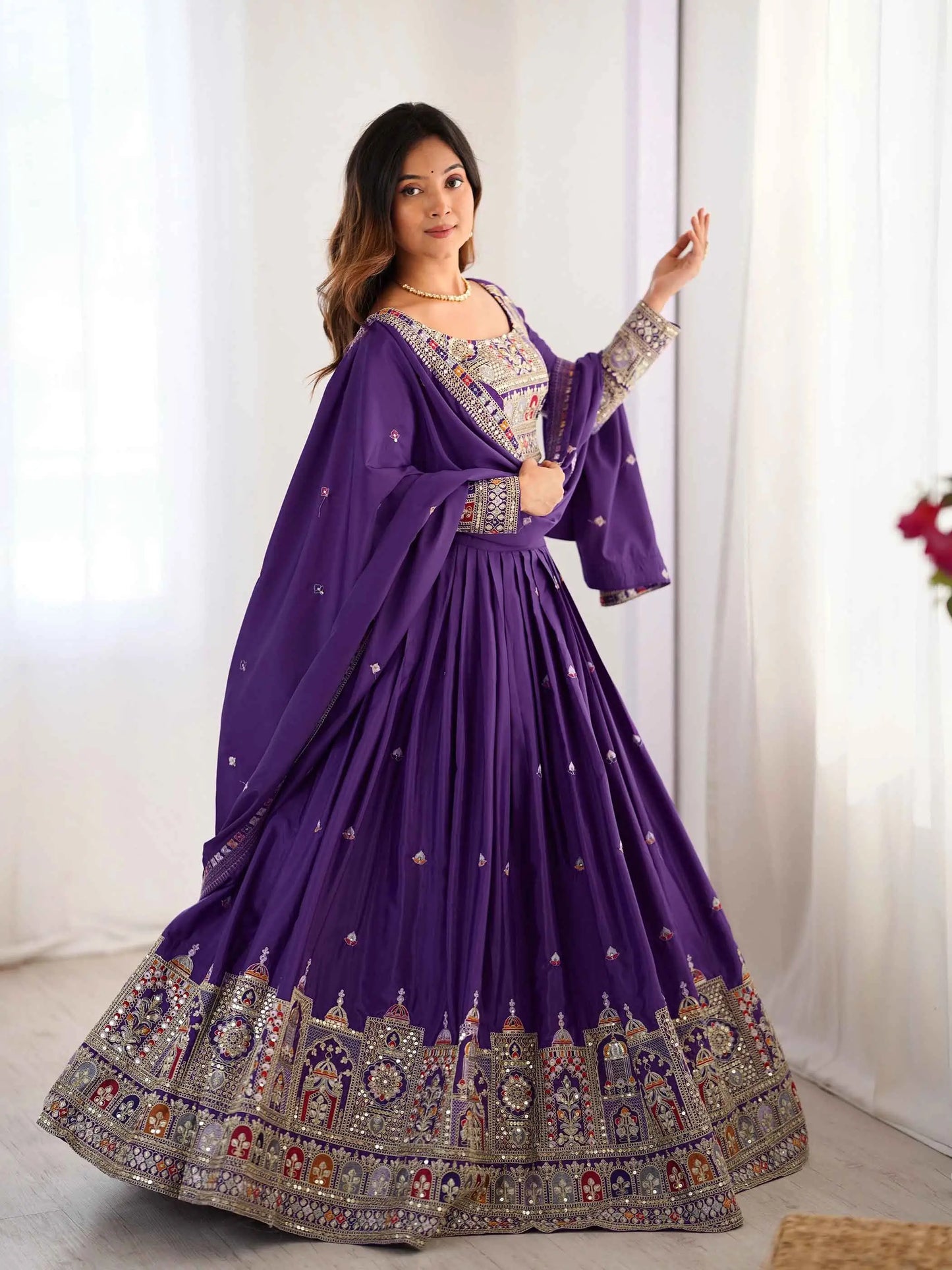 Pretty Purple Cording Dori Embroidery Work Lehenga With Dupatta