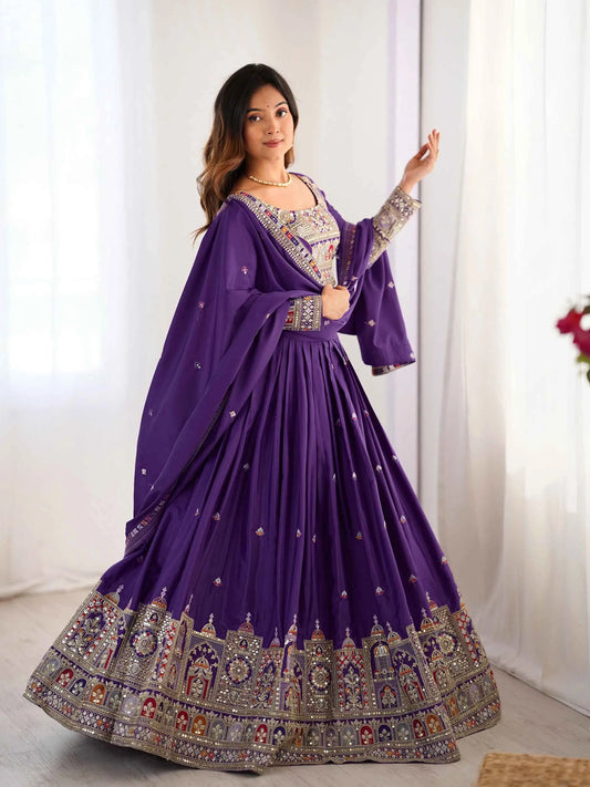 Pretty Purple Cording Dori Embroidery Work Lehenga With Dupatta