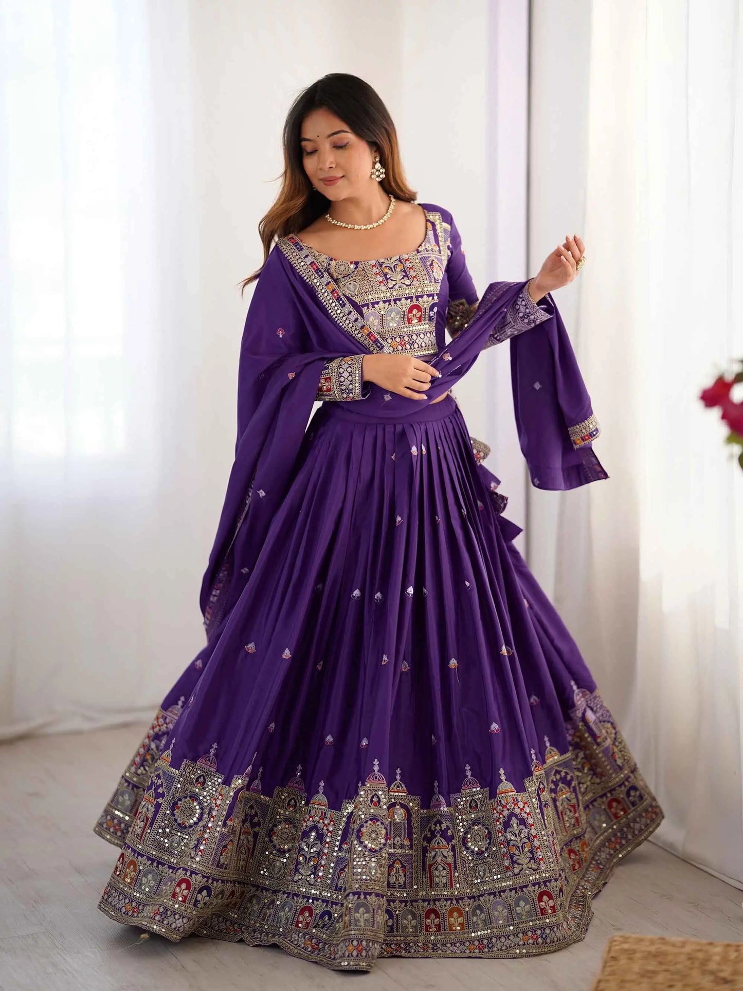 Pretty Purple Cording Dori Embroidery Work Lehenga With Dupatta