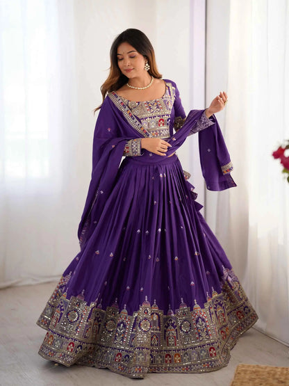 Pretty Purple Cording Dori Embroidery Work Lehenga With Dupatta