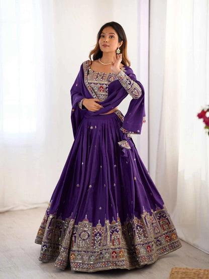 Pretty Purple Cording Dori Embroidery Work Lehenga With Dupatta