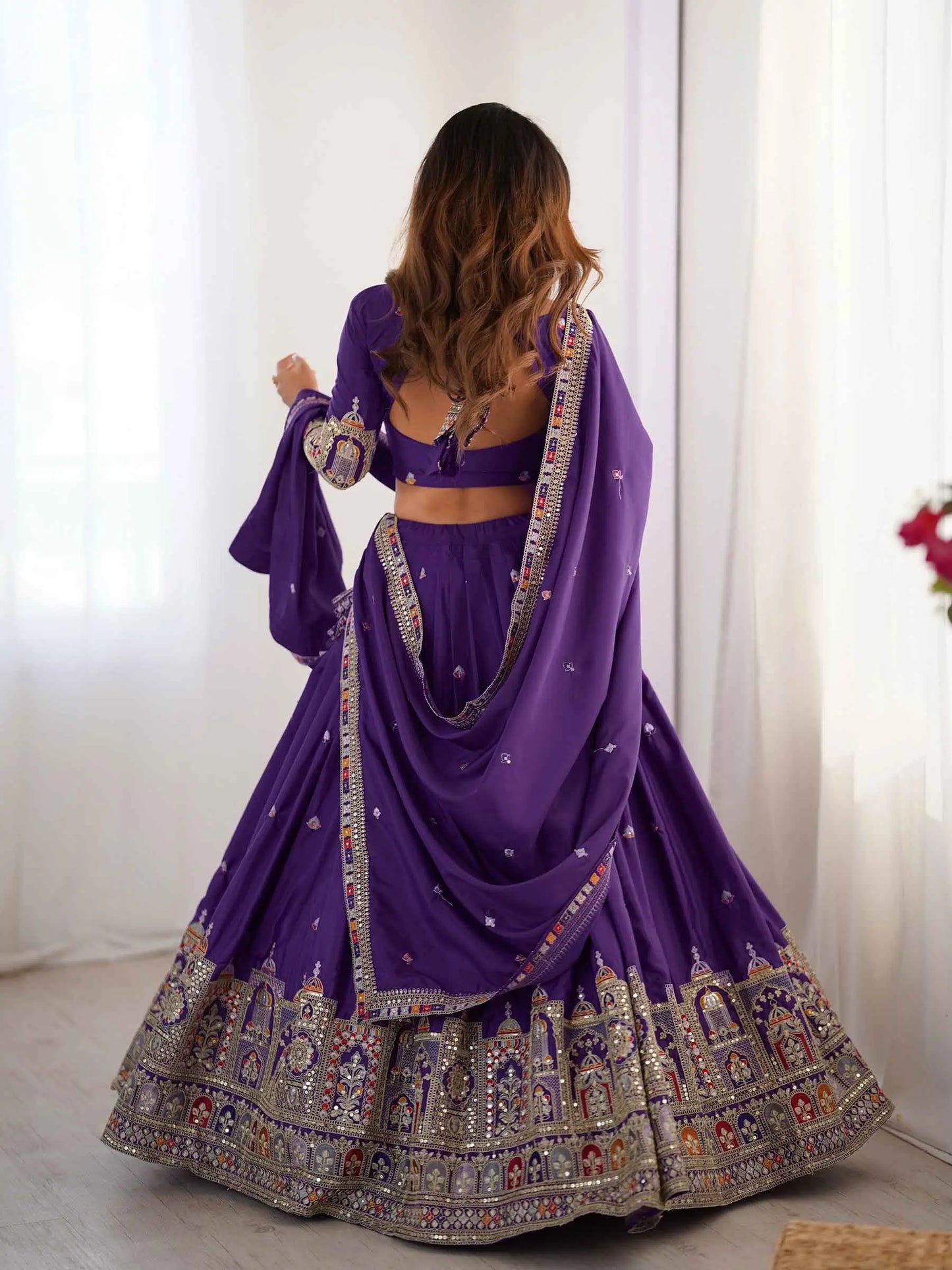 Pretty Purple Cording Dori Embroidery Work Lehenga With Dupatta