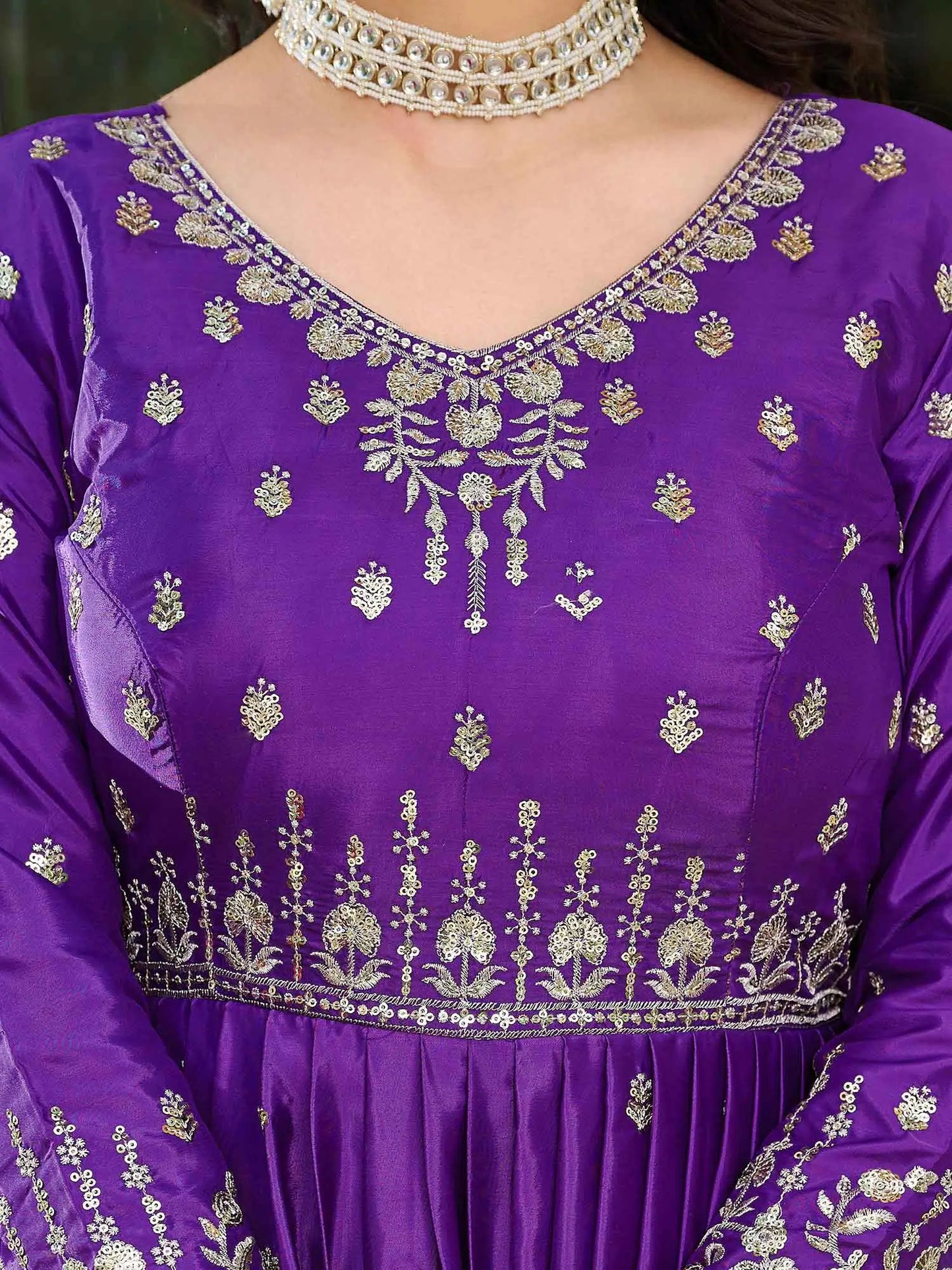 Purple Silk Gown With Sequins Embroidery Work And Dupatta