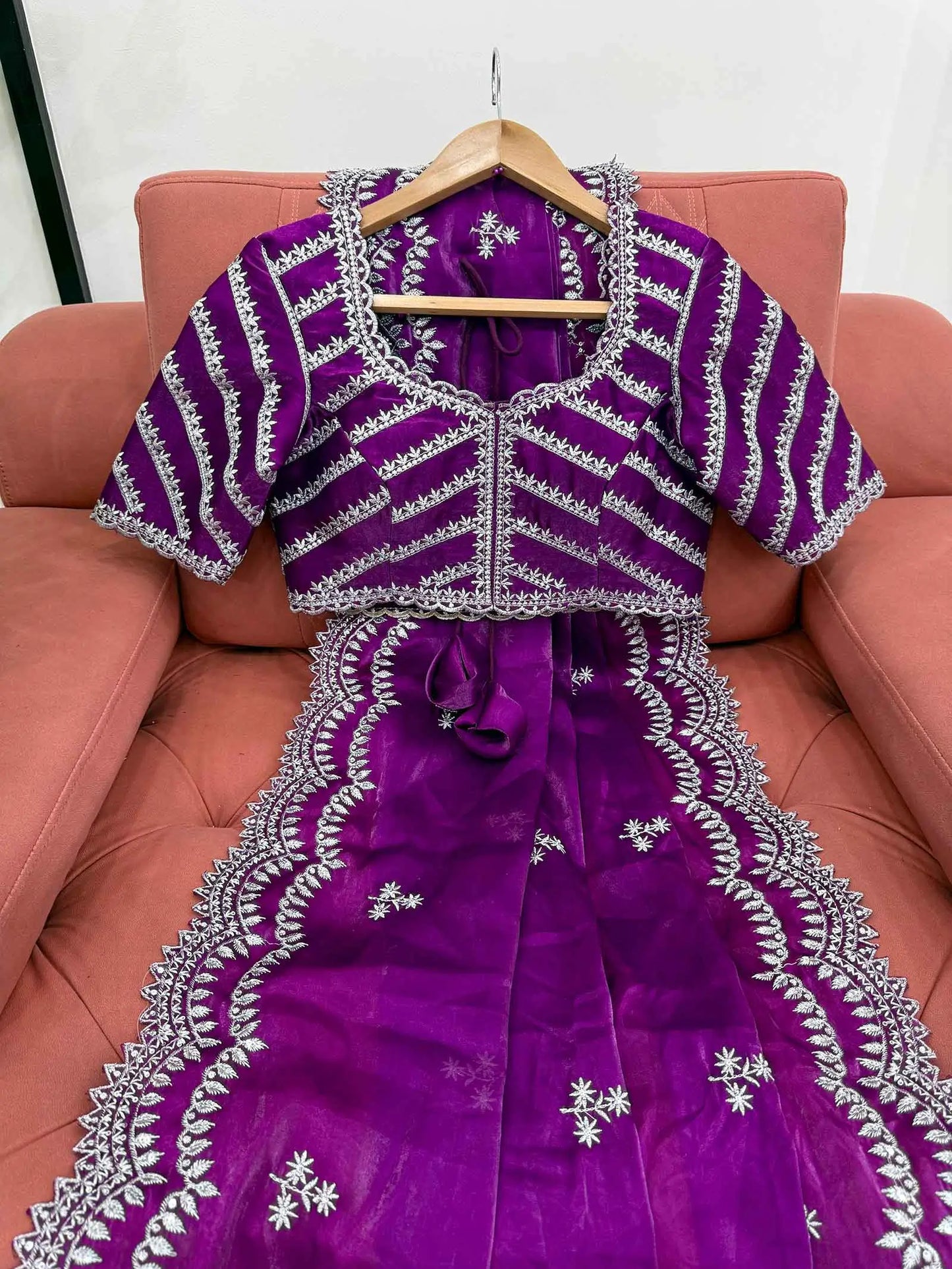 Grape Purple Sequins Embroidery Work Designer Saree