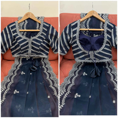 Navy Blue Sequins Embroidery Work Designer Saree