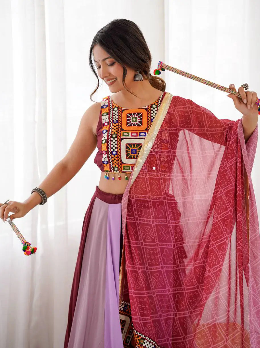 Pastel Multi Color Gamthi & Mirror Work Navratri Lehenga