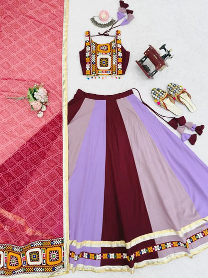 Pastel Multi Color Gamthi & Mirror Work Navratri Lehenga
