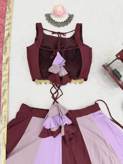 Pastel Multi Color Gamthi & Mirror Work Navratri Lehenga