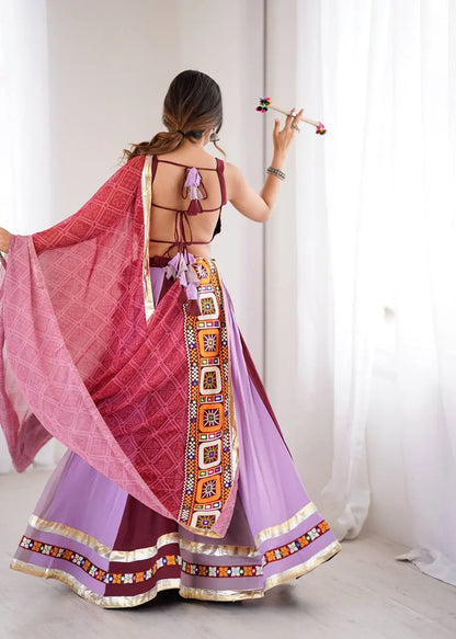 Pastel Multi Color Gamthi & Mirror Work Navratri Lehenga
