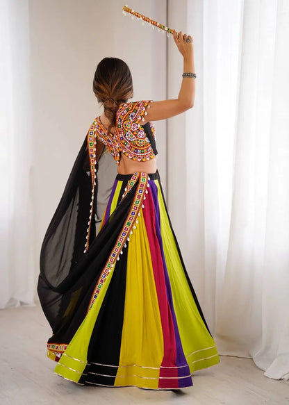 Multi Color Navratri Lehenga With Gamthi & Mirror Work