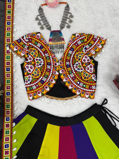 Multi Color Navratri Lehenga With Gamthi & Mirror Work